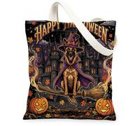 Sac fourre-tout en toile pour Halloween avec chien malinois belge pour le shopping, 33 x 38 cm, sac d'épicerie réutilisable pour femme, peinture d'automne, décoration cadeau
