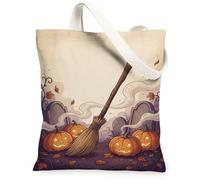 Sac fourre-tout en toile pour Halloween, cimetière, balai de sorcière