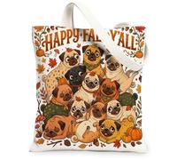 Sac fourre-tout en toile pour le shopping 33 x 38 cm, chiot empilé d'automne bizarre réutilisable pour femme, motif feuille d'érable, décoration cadeau