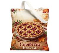 Sac fourre-tout en toile pour tarte aux canneberges, ferme rustique, feuilles d'automne, bâtons de cannelle, sacs fourre-tout d'automne rouge 33 x 38 cm