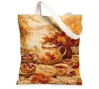 Sac fourre-tout en toile pour théière - Style rustique vintage - Feuilles d'érable - Orange - 33 x 38 cm, Orange, 13x15 Inch