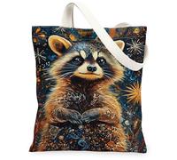 Sac fourre-tout en toile raton laveur pour femme, motif nature, étoiles, tourbillons N/A, bleu, lavable et réutilisable, idéal pour les voyages, bleu, 13x15 Inch