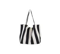 Sac fourre-tout en toile rayé de style coréen de grande capacité Sacs à bandoulière simples décontractés féminins Sac à provisions Sac quotidien, Noir , Taille unique