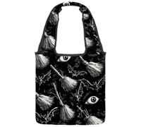 Sac fourre-tout en toile réutilisable avec balais, yeux volants, chauve-souris, pour femmes, enseignants, infirmières, Multicolore 01., 14.1x14.9in/36x38cm
