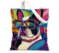Sac fourre-tout en toile réutilisable avec motif de chien terrier de Boston pour faire ses courses, 33 x 38,1 cm, motif chiot pop esthétique, chiot funky pour femme, animal de compagnie, plage