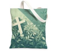 Sac fourre-tout en toile réutilisable avec motif de plantes de printemps et de feuilles pour le shopping, 33 x 38,1 cm, croix botanique verte pour femme, paysage de vacances, peinture esthétique