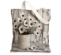 Sac fourre-tout en toile réutilisable avec motif floral de printemps et anémones pour faire du shopping, 33 x 38,1 cm, motif floral rustique, sac d'épicerie pour femme, campagne plage, peinture