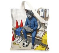 Sac fourre-tout en toile réutilisable avec motif imprimé chat russe bleu russe pour faire du shopping, 33 x 38,1 cm, prêt pour match de chaton, entraîneur, sac d'épicerie pour femme, sport, plage
