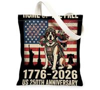 Sac fourre-tout en toile réutilisable pour le 250e anniversaire de mariage, motif chien Saint-Bernard, 33 x 38 cm, 4 juillet, sac d'épicerie réutilisable pour femme, plage patriotique, peinture