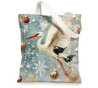 Sac fourre-tout en toile réutilisable pour le shopping, 33 x 38,1 cm, motif cigognes et boules de neige, sac d'épicerie réutilisable pour femme, Noël, travail, voyage, peinture, décoration cadeau
