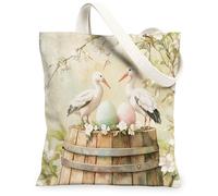 Sac fourre-tout en toile réutilisable pour le shopping 33 x 38 cm, motif cigognes de Pâques en bois, sac d'épicerie réutilisable pour femme, motif animal de voyage, décoration cadeau