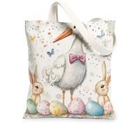 Sac fourre-tout en toile réutilisable pour le shopping 33 x 38 cm, motif cigognes et oiseaux de printemps, Pâques, motif floral, sac à bandoulière réutilisable pour femme, peinture animale, décoration