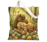 Sac fourre-tout en toile réutilisable pour le shopping - 33 x 38 cm - Motif imprimé d'animaux sauvages de la forêt - Pour femme - Plage pittoresque - Décoration de cadeau