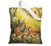 Sac fourre-tout en toile réutilisable pour le shopping - 33 x 38 cm - Motif imprimé d'œufs d'animaux sauvages de la forêt - Pour femme - Plage pittoresque - Décoration de cadeau