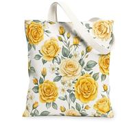 Sac fourre-tout en toile rose pour femme, motif floral élégant, feuilles de bourgeon, jaune printanier, lavable, réutilisable, idée fourre-tout pour la famille et les amis, jaune, 13x15 Inch