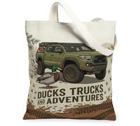 Sac fourre-tout en toile rustique avec camion tout-terrain et canard 33 x