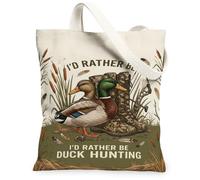Sac fourre-tout en toile rustique avec citation de canard - 33 x 38 cm