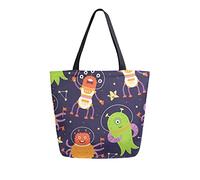 Sac fourre-tout en toile Space Alien Astronaut Woman Sac de plage Funny Cartoon Sac à bandoulière Grand sac à main réutilisable léger pour le shopping, les courses, les voyages
