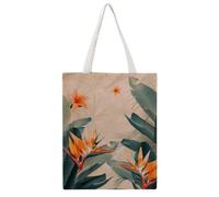 Sac fourre-tout en toile texturé vieilli ocre tropical oiseau du paradis feuillage Vista 02 indispensable au quotidien, réutilisable, respectueux de l'environnement, sac à main à bandoulière