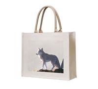 Sac fourre-tout en toile tridimensionnelle imprimé loup sur le rocher adapté pour les voyages, le travail, le fitness, le camping et la plage