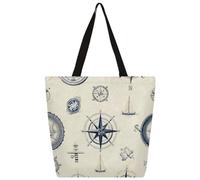 Sac fourre-tout en toile vintage nautique boussole bateau à voile sac à provisions école sacs à bandoulière femme homme mode sac à main