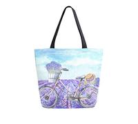 Sac fourre-tout en toile vintage vélo femme sac de plage Provence champ de lavande sac à bandoulière grand sac à main réutilisable léger pour le shopping, les courses, les voyages