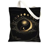 Sac fourre-tout en toile Zen Mystique Soleil et Lune céleste 33 x 38 cm, noir, 13x15 Inch