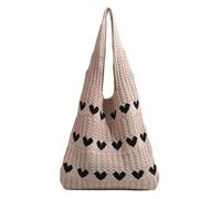 Sac fourre-tout en tricot en forme de cœur pour femme - Sac d'épicerie réutilisable respectueux de l'environnement avec poignées renforcées, grande capacité pour les trajets et les voyages, kaki, 35
