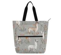 Sac fourre-tout esthétique gris lama pour enfants, femmes, hommes, sac fourre-tout imperméable pour bibliothèque, livres, courses avec poignées à fermeture éclair pour l'école, le travail, les voyages
