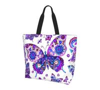 Sac fourre-tout ethnique papillon pour femme - Sac à main à bandoulière - Motif mandala - Résistant à l'eau - Grand sac à main avec poche intérieure - Pour le travail, les voyages, l'école