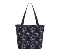 Sac fourre-tout fantaisie doré bleu imprimé phénix pour femme, grand sac fourre-tout à bandoulière avec fermeture éclair, sacs à main pour le travail et les voyages