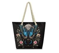 Sac Fourre Tout Fleur Papillon De Lune Sac de Plage Polyester Sac a Main Femme de Cours Tote Bag Homme Lavable Sacs pour Femmes Tote Bag Enfant Sacs À Main Réutilisable Totebag Cabas Femme 36x37cm/2