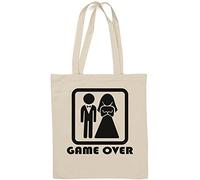 Sac fourre-tout Game Over en coton naturel avec motif de mariage humoristique Blanc