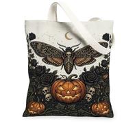 Sac fourre-tout gothique en toile Motif papillon de nuit et citrouilles | Illustration de papillon gothique, accents floraux sombres, motifs citrouilles sculptées, croissant de lune mystérieux