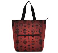 Sac fourre-tout gothique rouge et noir pour enfants, garçons, filles, adultes, résistant à l'eau, réutilisable, sac d'épicerie avec fermeture éclair pour l'école, le shopping, les voyages