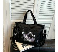 Sac fourre-tout grande capacité multifonctionnel noir imprimé Kuromi Mystic Fortune Teller de Sanrio, avec porte-monnaie amovible, multi-port, idéal pour le travail, les voyages, les courses et l'usag