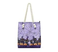 Sac Fourre Tout Halloween Chat Violet Sac de Plage Polyester Sac a Main Femme de Cours Tote Bag Homme Lavable Sacs pour Femmes Tote Bag Enfant Sacs À Main Réutilisable Totebag Cabas Femme 36x37cm/1