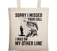 Sac fourre-tout humoristique en coton écologique et naturel pour pêche avec inscription « Sorry I Missed Your Call I was On My Other Line » Beige