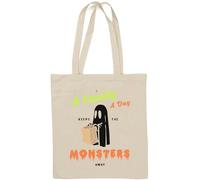 Sac fourre-tout humoristique en coton naturel avec inscription « A Candy A Day Keeps The Monsters Away » - Blanc