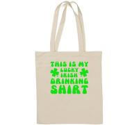 Sac fourre-tout humoristique en coton naturel avec inscription « This Is My Lucky Irish Drinking Shirt » Blanc