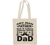 Sac fourre-tout humoristique en coton naturel avec moustache « Any Man Can Be A Father But It Takes Someone Special to Be A Dad » Blanc