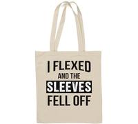 Sac fourre-tout humoristique en coton naturel I Flexed and The Sleeves Fell Off Blanc
