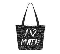 Sac fourre-tout « I Love Math » pour femme - Sac fourre-tout léger et réutilisable en toile avec fermeture éclair, dragonne en coton pour sacs d'épicerie, sacs de courses