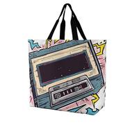 Sac Fourre-Tout Impression D'Une Vieille Cassette Sac De Shopping Réutilisable Personnaliser Sacs À Main, Pour École, Filles, Voyage, 50x40cm