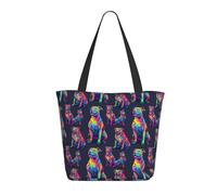 Sac fourre-tout imprimé Pitbull fluo pour femme, grand sac fourre-tout à bandoulière avec fermeture éclair, sacs à main pour le travail et les voyages