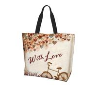 Sac fourre-tout imprimé romantique avec inscription « Bicycle Under Heart Tree » - Convient pour voyage, yoga, plage, trajet, shopping - Cadeau pour homme et femme
