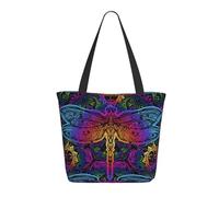 Sac fourre-tout indien mandalas libellule pour femme - Sac fourre-tout léger et réutilisable en toile avec fermeture éclair, sac fourre-tout en coton avec dragonne pour sacs d'épicerie, sacs de