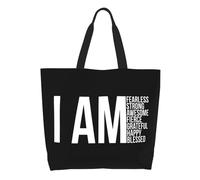 Sac Fourre-Tout Je Suis Sans Peur, Je Suis Fort, Je Suis Béni Sac Fourre Tout Femme Réutilisable De Grande Capacité Sacs En Toile Épaule, Pour Voyage, Filles, Femmes, 50x40cm