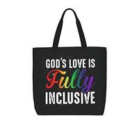Sac Fourre-Tout L'Amour De Dieu Est Pleinement Inclusif Lgbt Fierté Gay Christianisme Sac À Bandoulière En Toile Lavables Réutilisable Sacs À Main, Pour Voyage, Femmes, École, Shopping