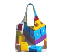 Sac fourre-tout léger en toile imprimée avec blocs de construction colorés pour femme